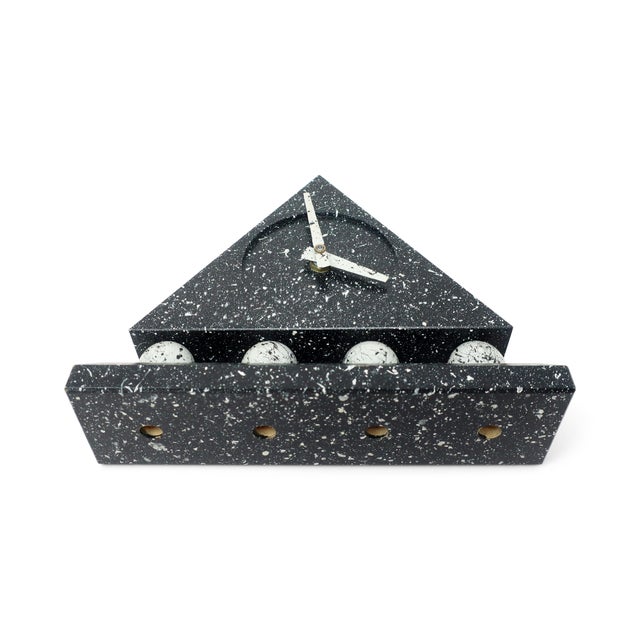 Memphis Group 1980s Triangular Black Splatter Paint Desk Clock For Sale - Image 4 of 7