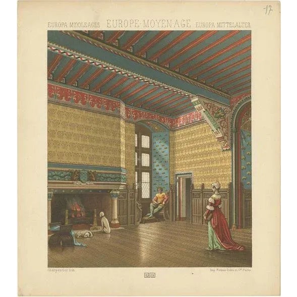 Racinet, European Middle Ages Living Room, 1880, Paper For Sale - Image 5 of 5
