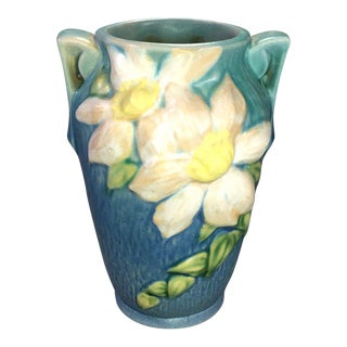 Vintage Roseville Pottery Vase in Clematis Pattern Circa 1940s For Sale