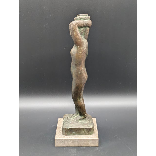 Vintage Bronze Statue: Neoclassical Woman Carrying Vessel For Sale - Image 4 of 8