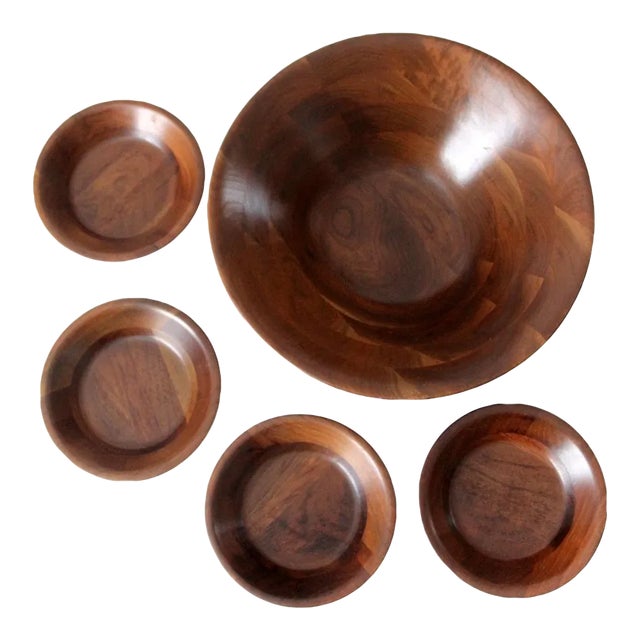 Mid-Century Walnut Serving Bowl Set of 5 For Sale