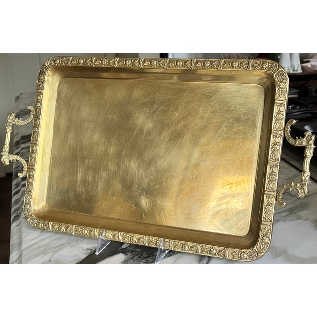 Vintage Lion Head & Rose Motif Brass Serving Tray For Sale - Image 11 of 12