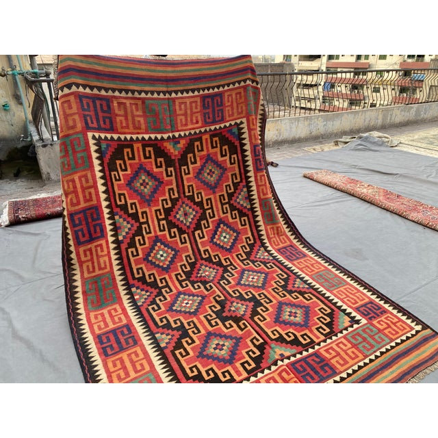 Maimana Kilim Area Rug, Handwoven Wool, 6x10, Brick & Ivory For Sale - Image 9 of 10