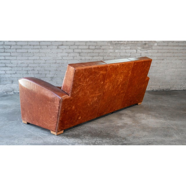 Vintage Art Deco Cognac Leather Sofa For Sale - Image 14 of 16