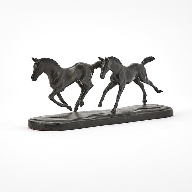 Traditional Patinated Bronze Sculpture of Two Running Horses For Sale - Image 3 of 8