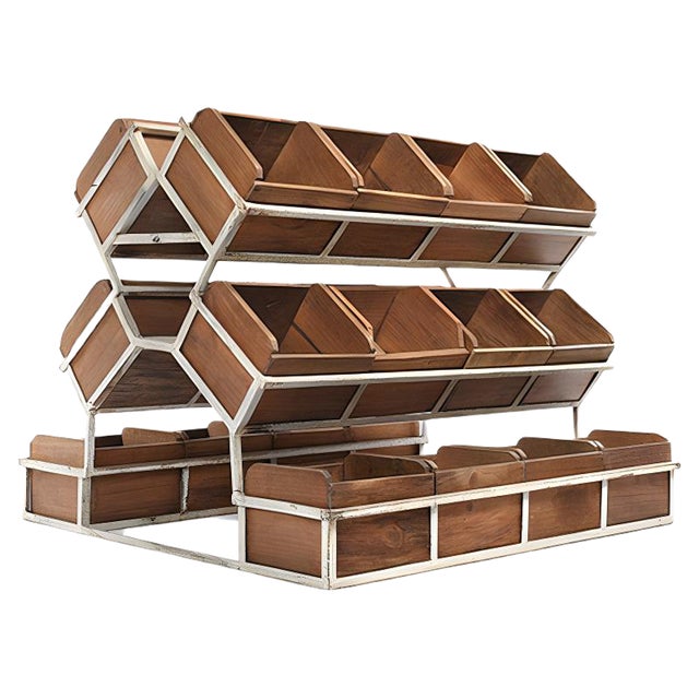 Iron Structure with 24 Wooden Bins For Sale