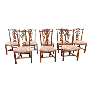Mid 20th Century Vintage Chippendale Style Mahogany Carved Dining Chairs - Set of 8