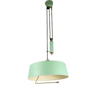 Mid-Century Modern Italian Aquamarine and Brass Counterweight Pendant from Stilnovo, 1950s For Sale
