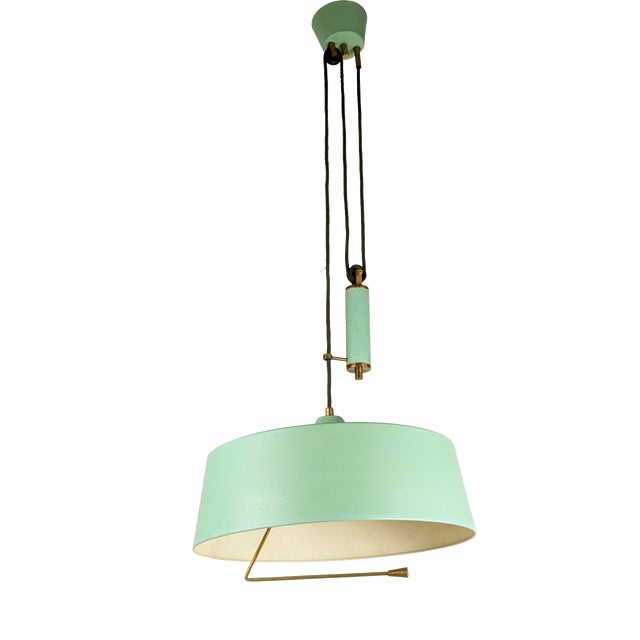 Mid-Century Modern Italian Aquamarine and Brass Counterweight Pendant from Stilnovo, 1950s For Sale