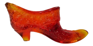 1960s Fenton Daisy & Button Amberina Slipper Catchall