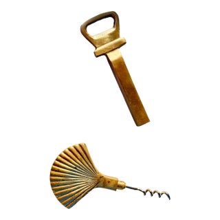 Brass Shell Motif Cork Screw and Bottle Opener For Sale