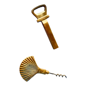 Brass Shell Motif Cork Screw and Bottle Opener