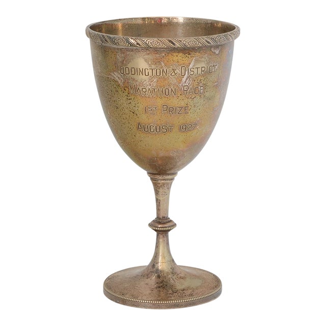 1927 English Silver-Plate 1st Prize Marathon Trophy Goblet For Sale