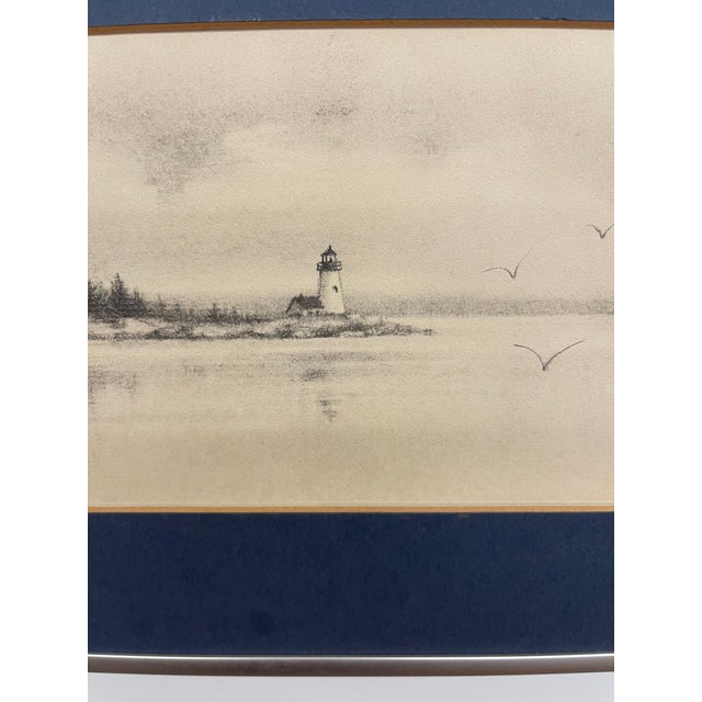 Metal Vintage Pencil-Signed Coastal Lighthouse Lithograph by Virginia Miller for Jonah's Workshop, Searsport Maine For Sale - Image 7 of 10