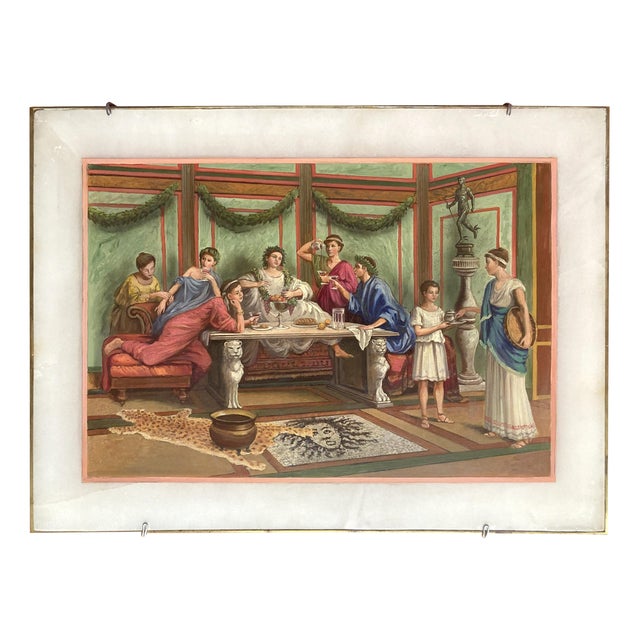 19th Century Italian Oil on Alabaster Painting Pompeian Interior Scene in Ormolu For Sale
