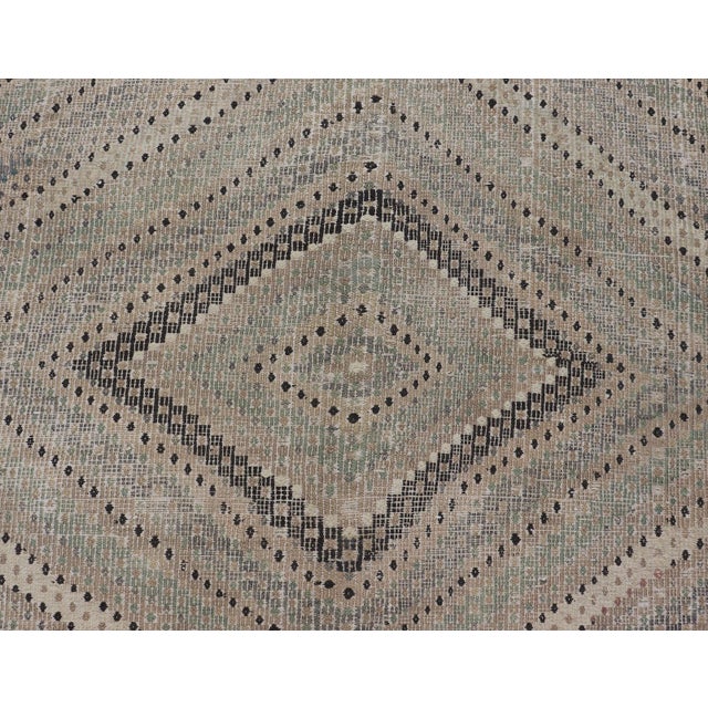 Taupe Vintage Turkish Embroidered Flat-Weave Rug With Geometric Design 7'4 X 10'6 For Sale - Image 8 of 15