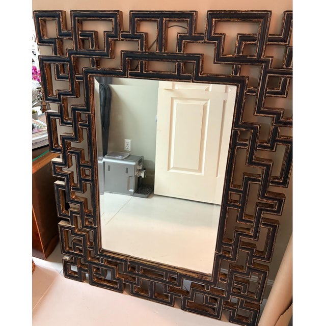Greek Key / Labyrinth Inspired Large Geometric Wall Mirror – Black & Gold - Global Eclectic, Palm Beach Regency - 34.5” X 45” See Pics! For Sale In New Orleans - Image 6 of 8