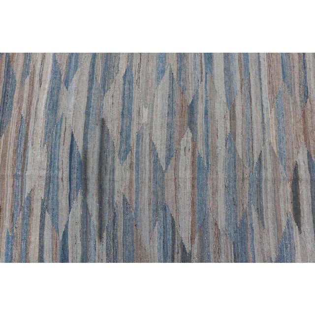 2020s Afghan Modern Kilim All-Over Design in Blues Browns and Tan For Sale - Image 5 of 13