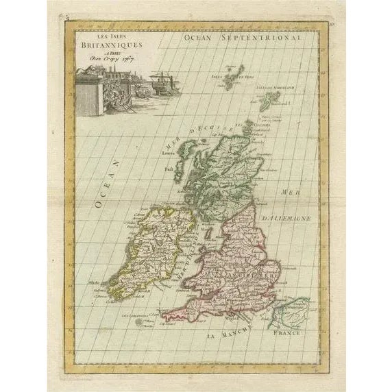 Antique Map of the British Isles with Hand Coloring For Sale - Image 6 of 6