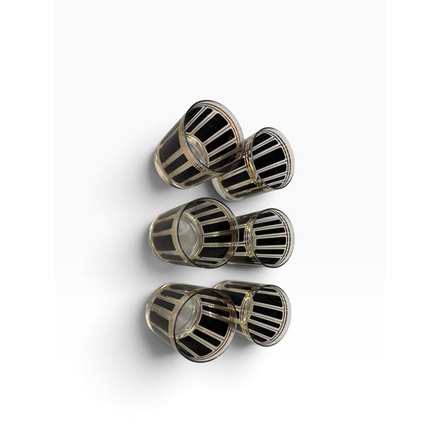 Culver Ltd. Mid 20th Century Mid-Century Modern Culver "ServeMates" 22k Gold & Black Block Rocks Glasses - Set of 6 For Sale - Image 4 of 6
