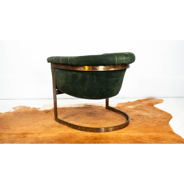 Vintage 1980s Milo Baughman Attr. Forest Green Suede & Bronze For Sale - Image 10 of 17