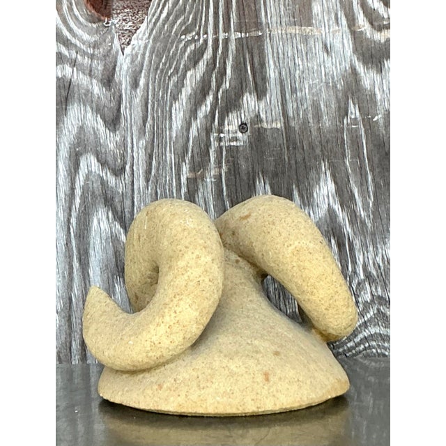 Contemporary Vintage Boho Carved Stone Rams Head For Sale - Image 3 of 6