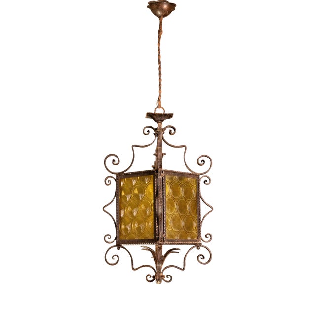 Vintage Italian Iron and Glass Lantern, 1960s For Sale