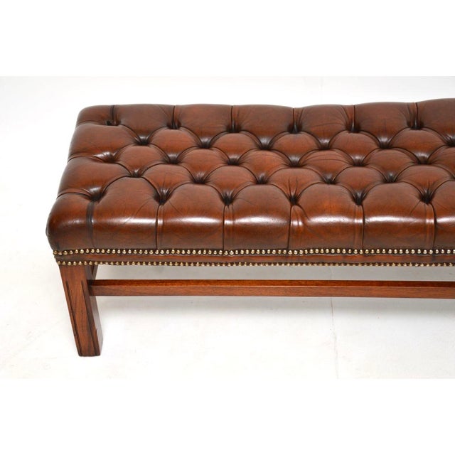 1950s Antique Georgian Leather Bench, 1950s For Sale - Image 5 of 9