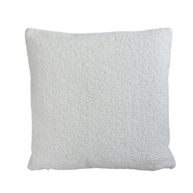 Custom-tailored double-sided pillow in an ultra-soft designer cotton-blended off-white/ivory-colored curly looped bouclé...