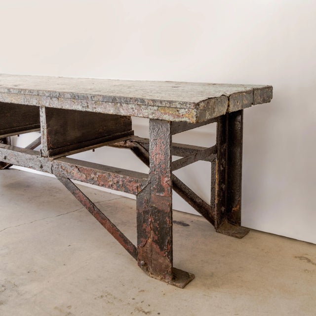 Mid 20th Century Metal Clad Wood + Steel Industrial Table For Sale - Image 4 of 7