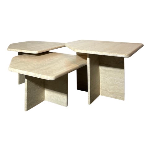 Vintage Travertine Nesting Tables, Set of 3 For Sale