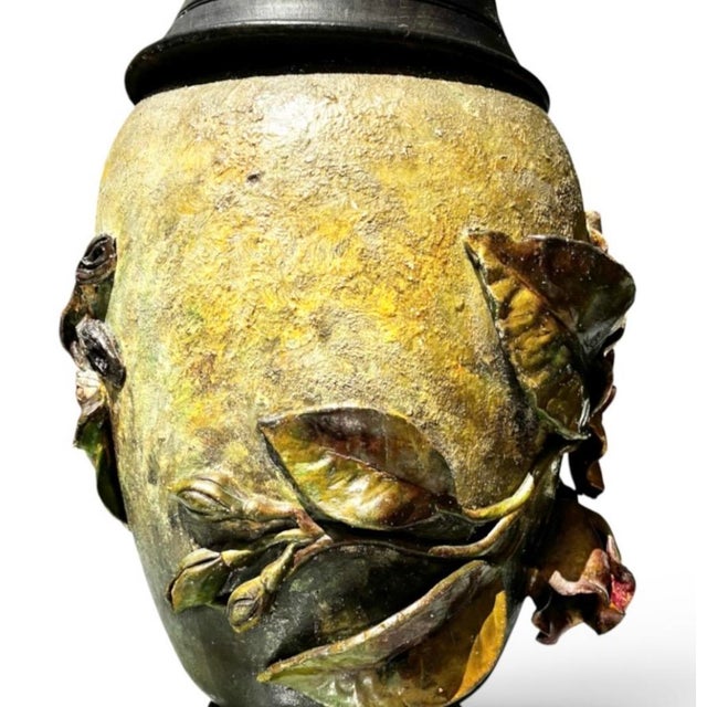 1880s French Barbotine Majolica Vase in the Form of a Lamp For Sale - Image 11 of 12