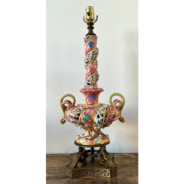 Mid 20th Century Vintage Hand Painted Glazed Ceramic Lamp For Sale - Image 5 of 12