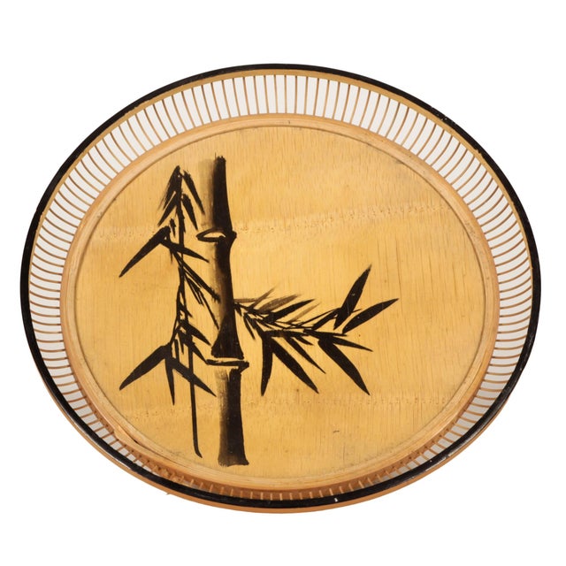 Set of glasses and bottle holder made of bamboo with black painted decoration consisting of 4 glasses of which a few are a...