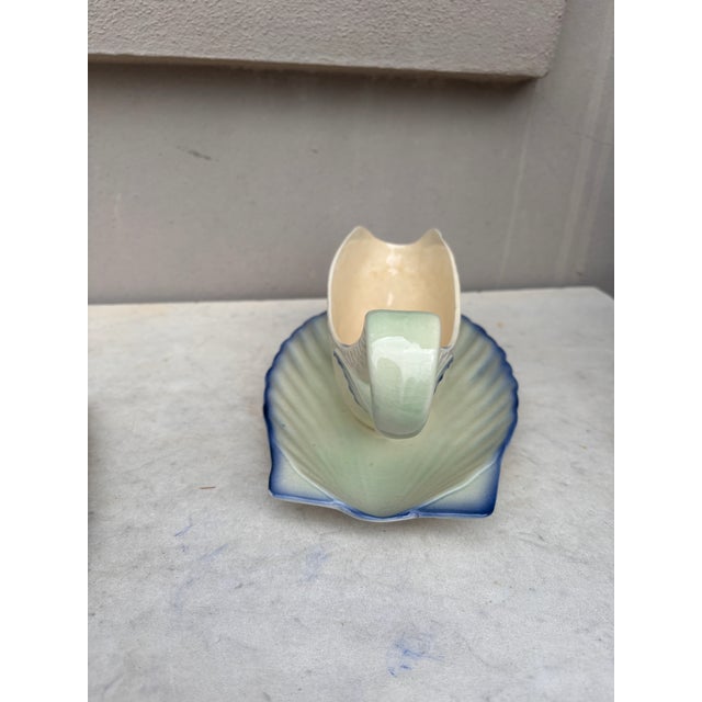 Ecru 1930s French Majolica Fish Set 12 Plates 1 Platter & 1 Saucer Montereau - 14pcs For Sale - Image 8 of 12