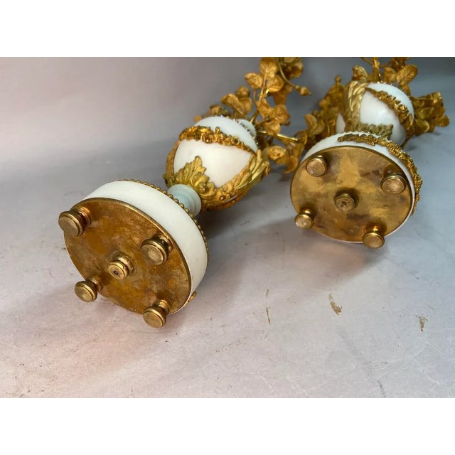 19thC French Louis XVI White Marble Bronze Candelabras - Pair For Sale - Image 13 of 17