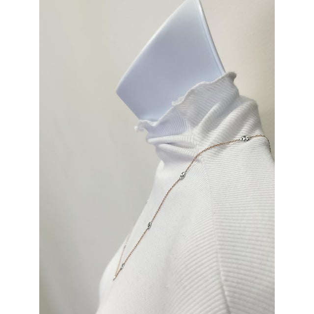 White Diamond Round Bezel Necklace in 14k White and Rose Gold For Sale In Los Angeles - Image 6 of 7