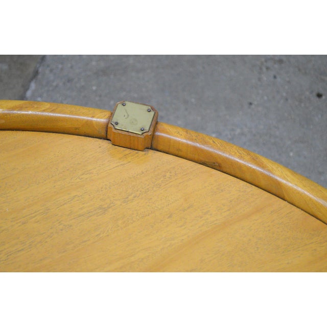 Wood 1960s Mid Century Modern Wood Italian Travertine Insert Brass Trim Round Coffee Table For Sale - Image 7 of 9