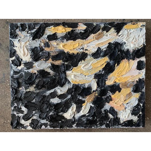 "Just Before Sunrise" is a textured, moody, small format oil painting by Monica Shulman. A strong and vivid artwork that...