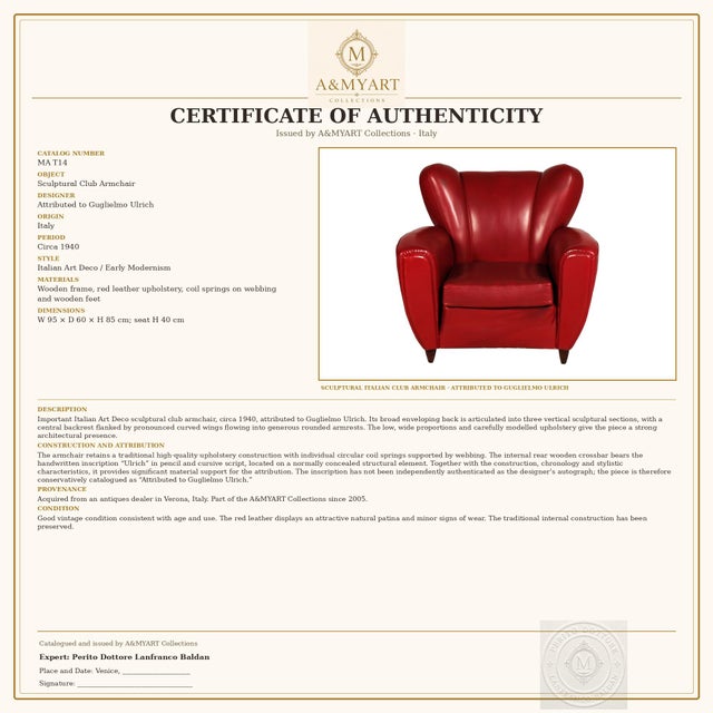 Art Deco Italian Club Chair from Guglielmo Ulrich, 1940s For Sale - Image 10 of 11