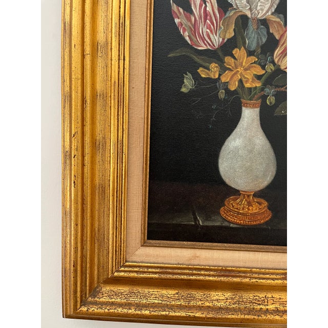 Vintage "Flowers in a Vase on a Ledge" Framed Oil on Canvas by Robert Franke For Sale In Columbia, SC - Image 6 of 12
