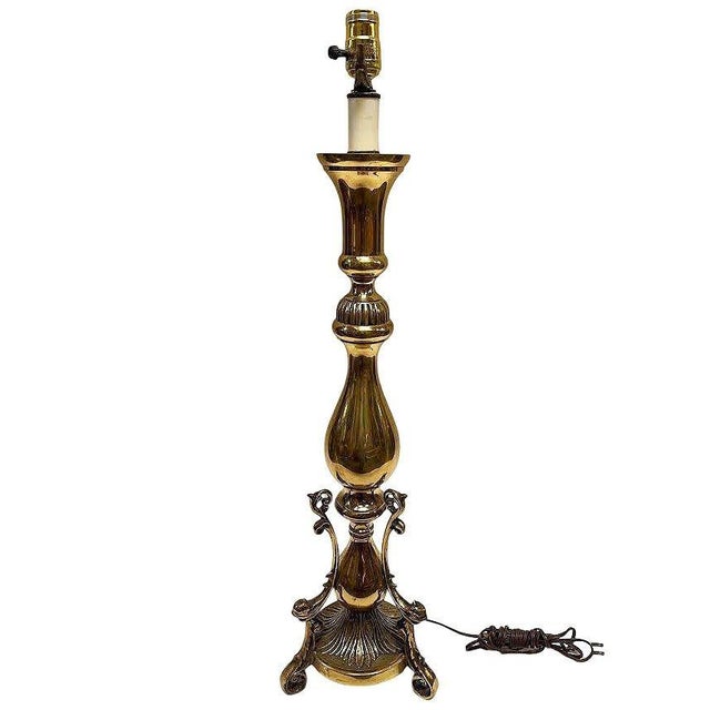 31" Tall Queen Anne Style Brass Patinaed Scroll Design Table Lamp. Measures 31" High x 8" Wide x 8" Deep,