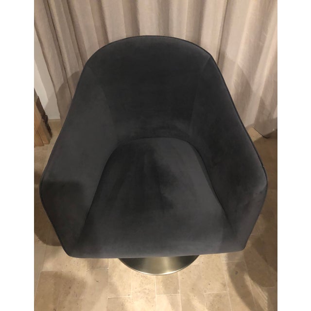 West Elm Grey Velvet Swivel Chair | Chairish