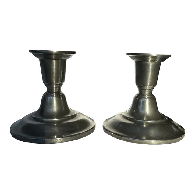 1960s International Pewter Candlesticks- Set of 2 For Sale