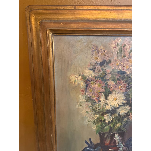 Vintage 1938 Floral Still Life Oil Painting, Signed Ashley, in Gilt Wood Frame For Sale - Image 14 of 16