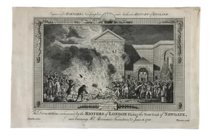 1783 Engraved Print: The Devastations by Rioters of London