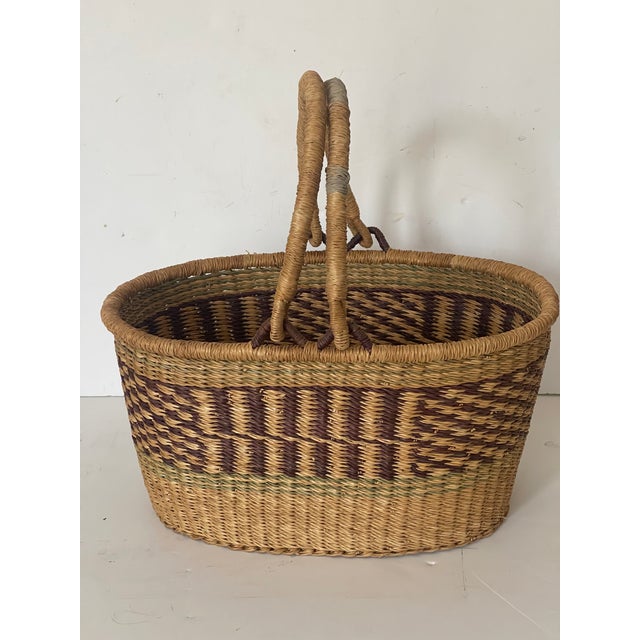 French French Country Antique Market Basket Woven For Sale - Image 3 of 5