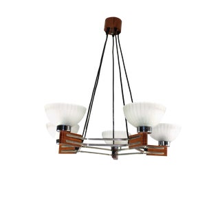 Art Deco Rosewood and Glass Chandelier, 1930s For Sale
