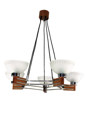 Art Deco Rosewood and Glass Chandelier, 1930s