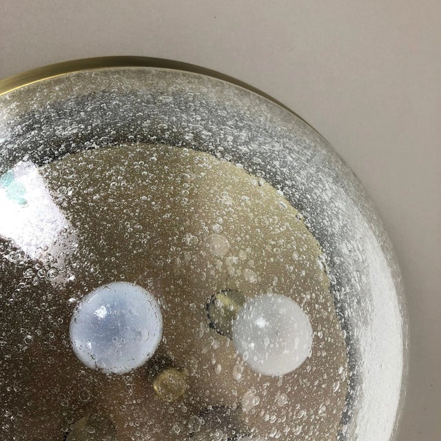 Metal Bubble Ice Glass and Brass Ceiling Light from Hillebrand Leuchten, Germany, 1970s For Sale - Image 7 of 16